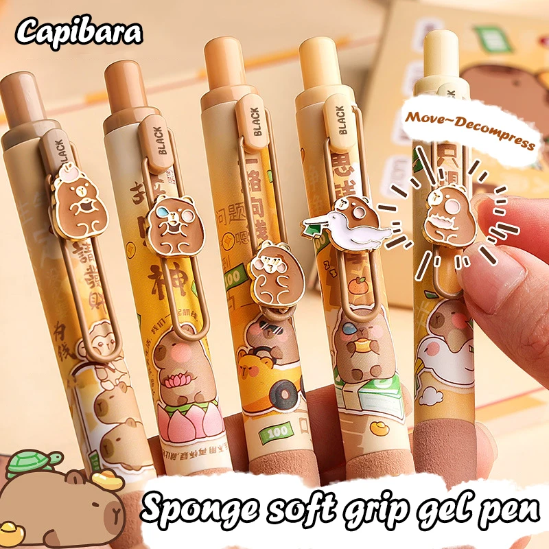 5ชิ้น/กล่องปากกา capybara การ์ตูนที่สร้างสรรค์ปากกาหมึกเจลแห้งเร็วปากกาเขียนนุ่มปากกาน่ารักเป็นกลางอุปกรณ์การเรียน
