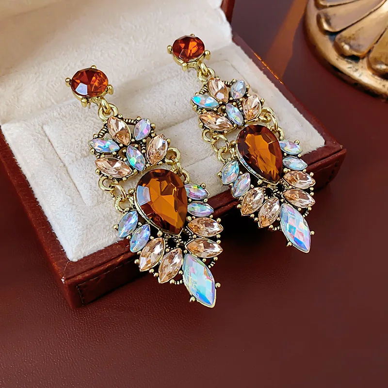 Water Drop Inlaid Rhinestone Earring for Women Personality Temperament Fashion Exaggerated Drop Earrings Light Luxury Jewelry