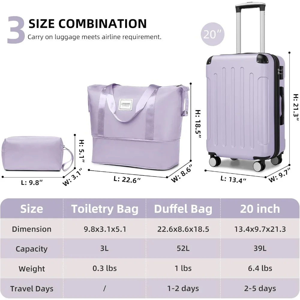 Juego de equipaje expandible de 3 piezas con ruedas giratorias, aprobado por aerolínea, cerradura TSA, maleta rígida, tamaño de mano 22x14x9