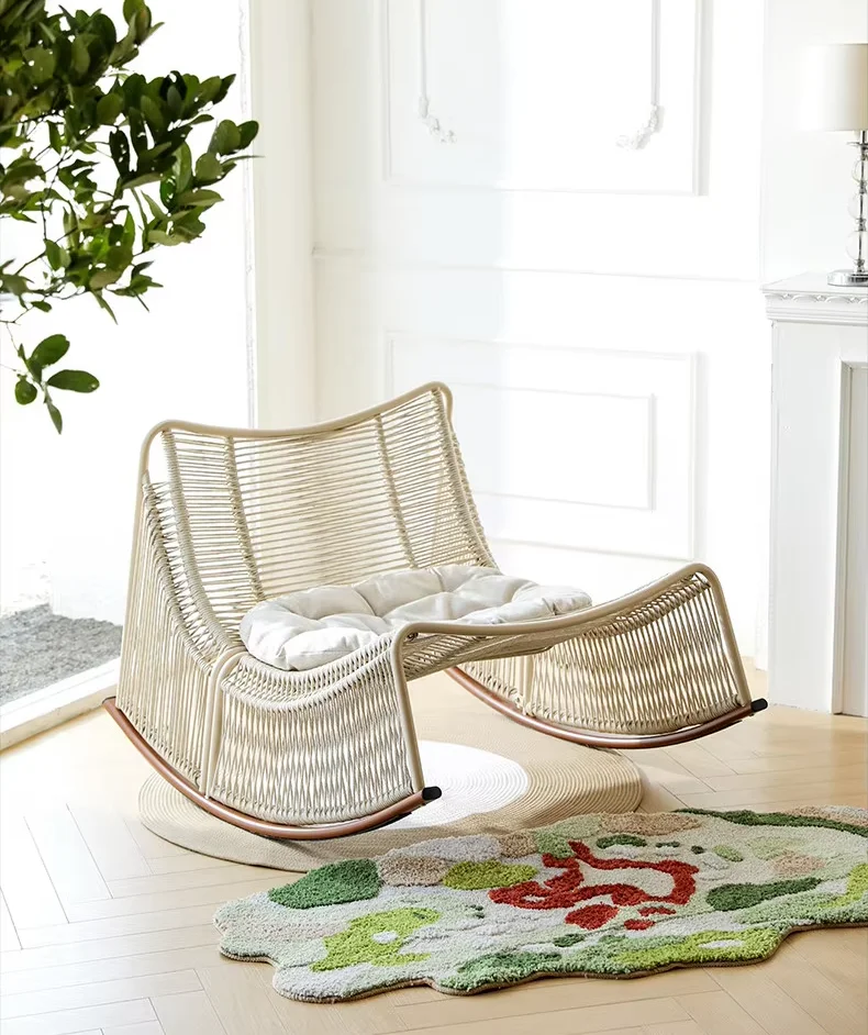 #Adult Rocking Chair Rattan Minimalist Modern Design Fujiki Metal Frame Outdoor Balcony Garden Leisure Lazy Nap Rocking Chair
