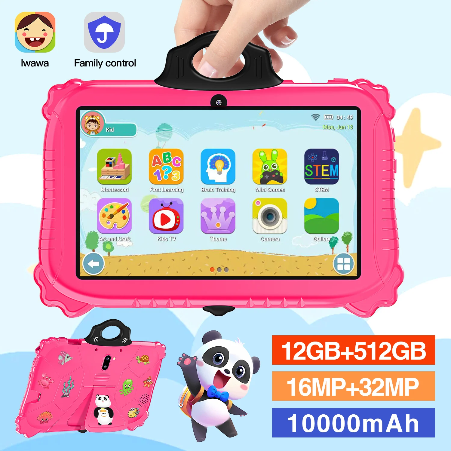 Panda Android14 10.1-inch Kids Tablet HD Screen 12GB RAM 512GB ROM snapdragon 888 Bluetooth 5.0 5G Full Screen Drop-proof Tablet