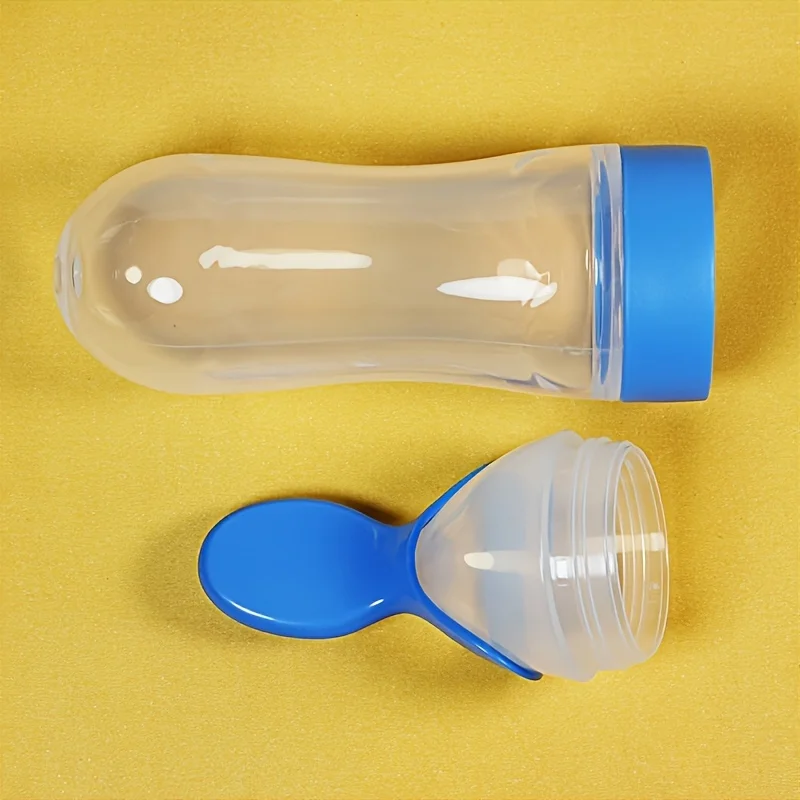 Baby Feeding Silicone Bottle with Spoon, 3oz Food Dispensing Spoon, Food Squeeze Spoon, Suitable for Boys and Girls Toddlers