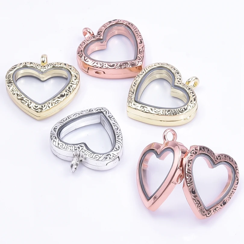 1Pc Trendy Heart Love Floating Photo Relicario Locket Pendant Diy Memory Reliquary Ashes Holder Medallon Colgantes Jewelry Bulk