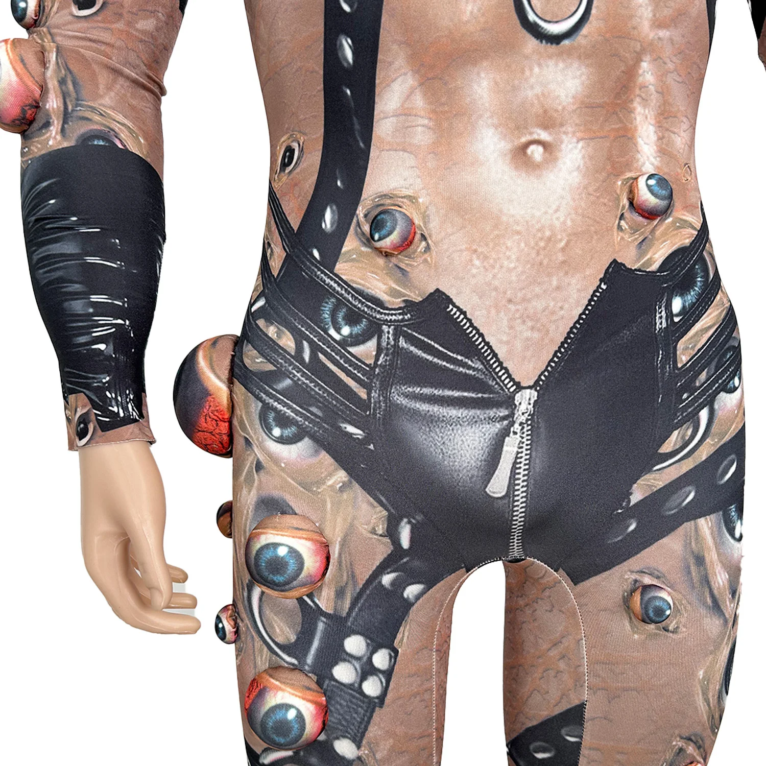 Fiesta temática de Halloween para hombre, 4 Uds., mono con estampado de ojos 3D de estilo gótico con diadema, guantes, calcetines, vestido de actuación en escenario yanjing