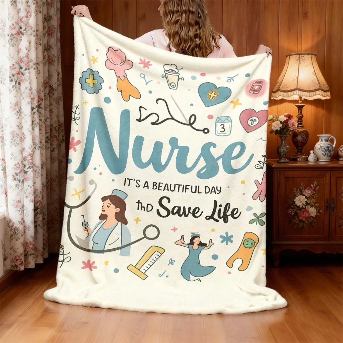 A Cozy Flannel Blanket Featuring a Medical Hero Design, Perfect As a Gift for Nurses with Motivational Quotes. Ideal for Use in
