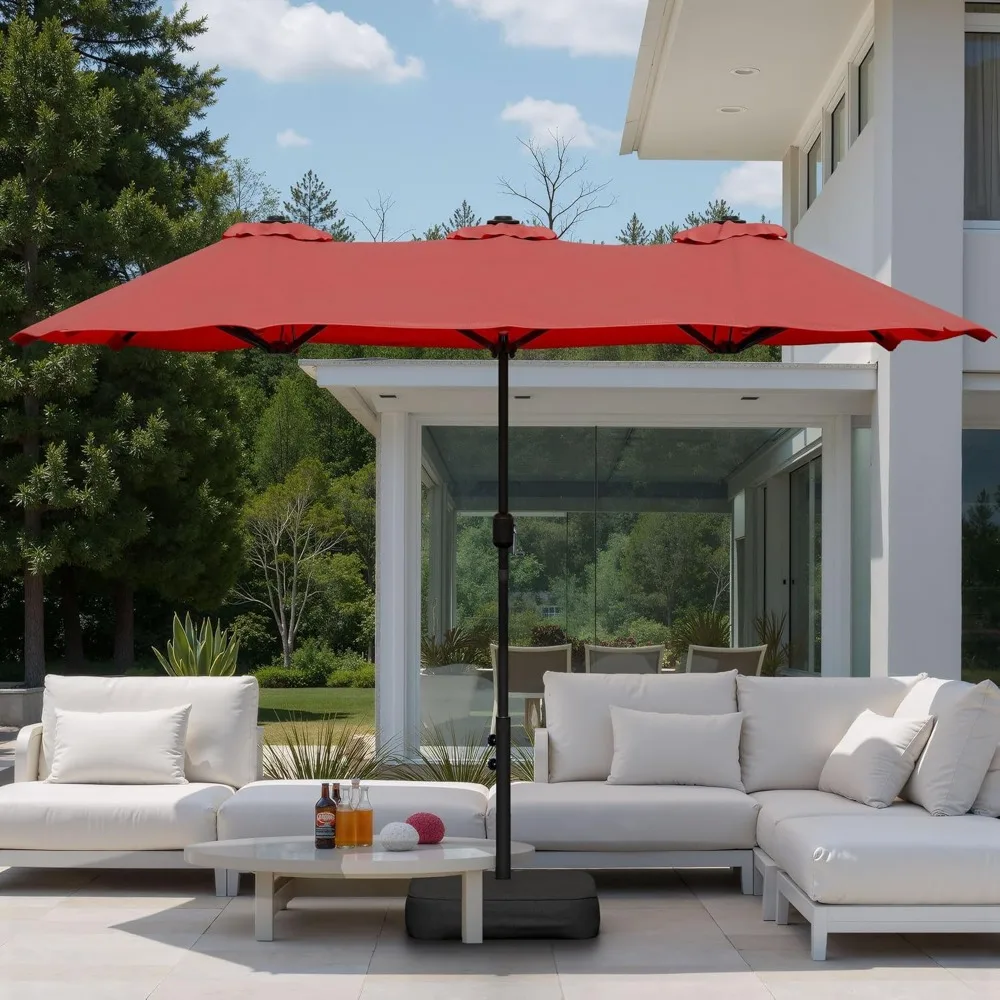 13FT Large Outdoor Patio Umbrella with Base, Double-Sided Rectangular Shade for Poolside Lawn Garden, Red