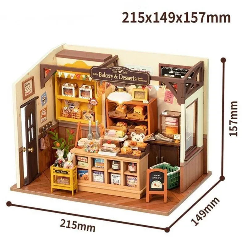 DIY Miniature Bakery House ชุดไม้ 3D ปริศนาของเล่นบล็อกอาคาร Bekaa Little House ชุดของขวัญส่งฝุ่นสีกล่องใหม่