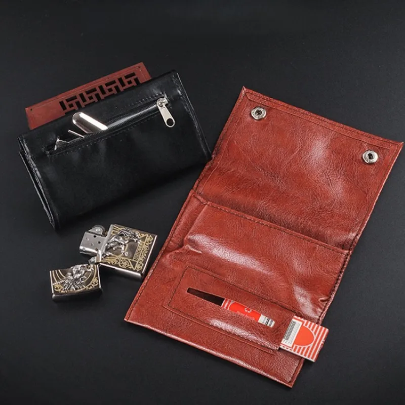 

PU Leather Tobacco Pouch, Moisturizing Herb Storage Bag, Portable Rolling Kit with Zipper Pocket for Cigarette Paper & Lighter