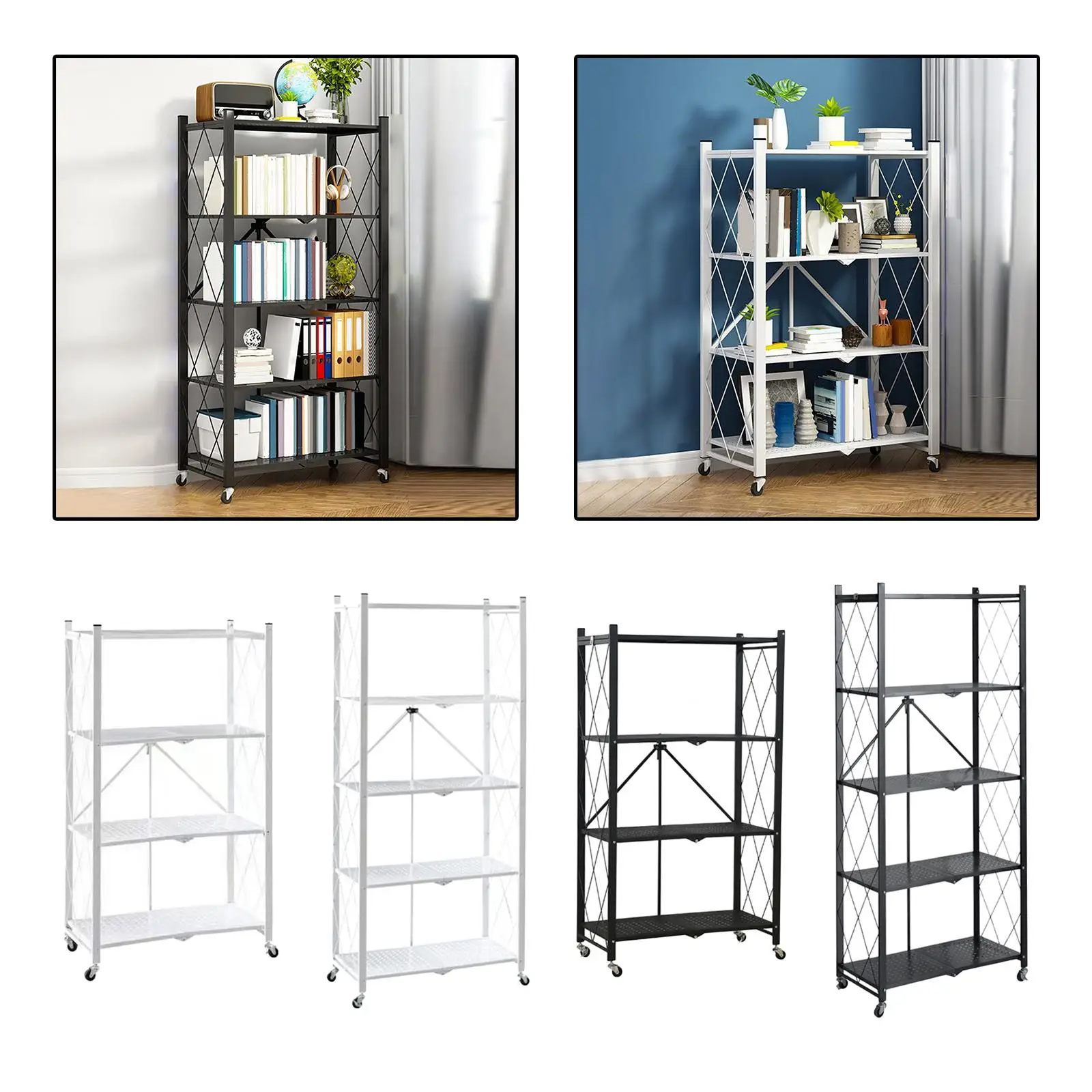 Foldable Bookshelf Book Case Corner Shelf Organization Cart Free Standing Kitchen Cart with Caster Wheels for Living Room - view 6