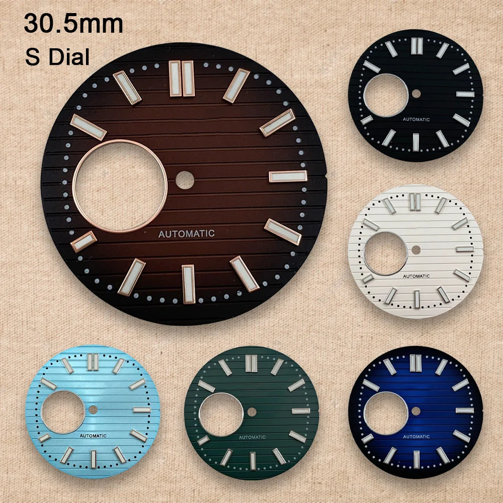 Image of Neues 30,5 mm S-Logo Nautilus Hohlzifferblatt grün leuchtend geeignet für NH38-Uhrwerk Hochwertige Uhrenmodifikation Reparaturzubehör