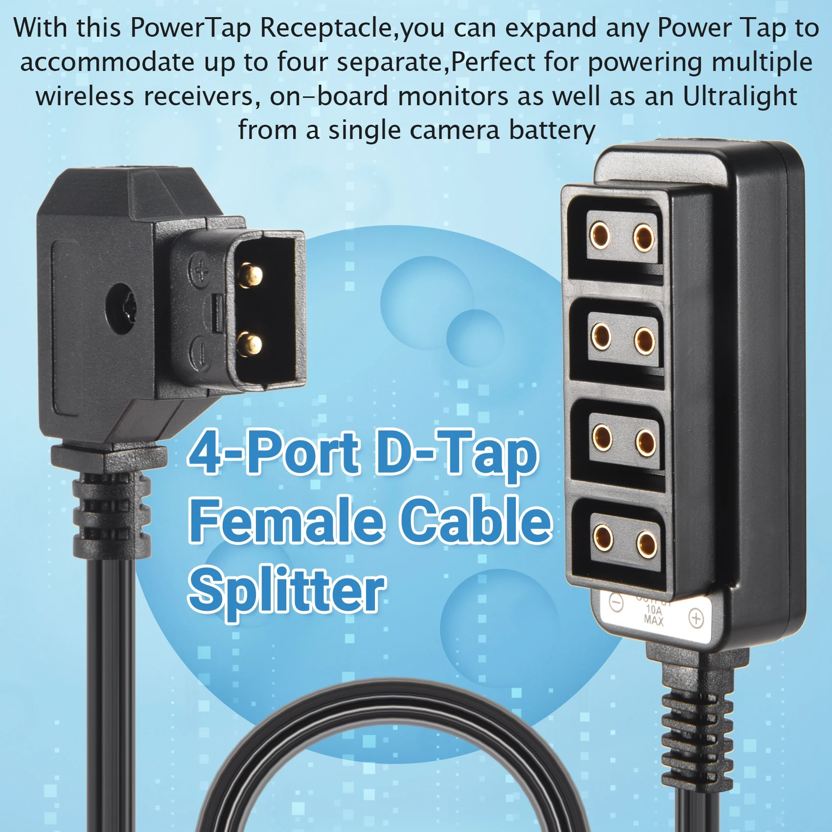 B76B Male D-Tap B Type Power to 4 Female P-Tap Hub Adapter Splitter, Electric Cable for Photography Power Accessories, 60cm
