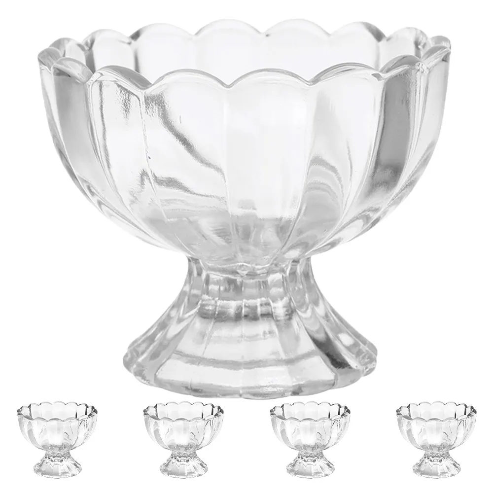 5Pcs Glass Footed Dessert Bowls Elegant Tulip Design Clear Ice Cream Cups Fruit Salad Snack Pudding Serving Bowls for Home Party