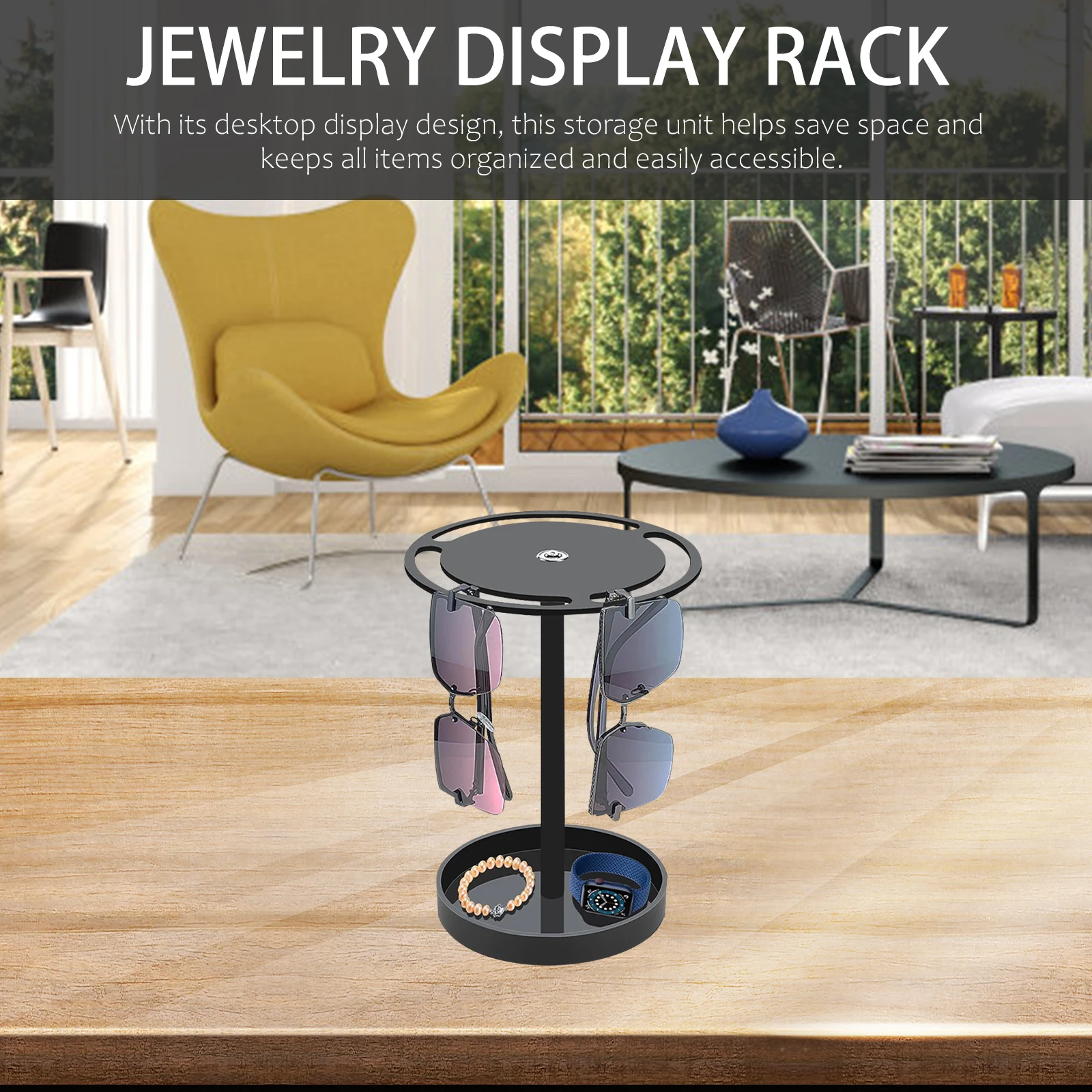 

Acrylic Sunglasses Storage Rack Black Desktop Jewelry Display Stand Rotatable Eyeglass Holder Tray Glasses Accessories
