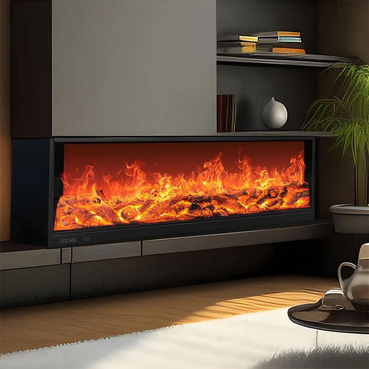1500W Remote Control Electric Fireplace LED Flame Overheating Protection Modern Indoor Design Built-in Glass English Hotel