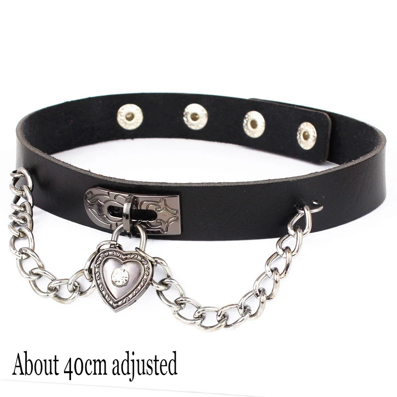 Frau Schwarz Punk Choker Kragen Halskette Sexy PU Leder Herz Lock Schlüssel Spike Chocker Gothic Cosplay Zubehör Partei Schmuck