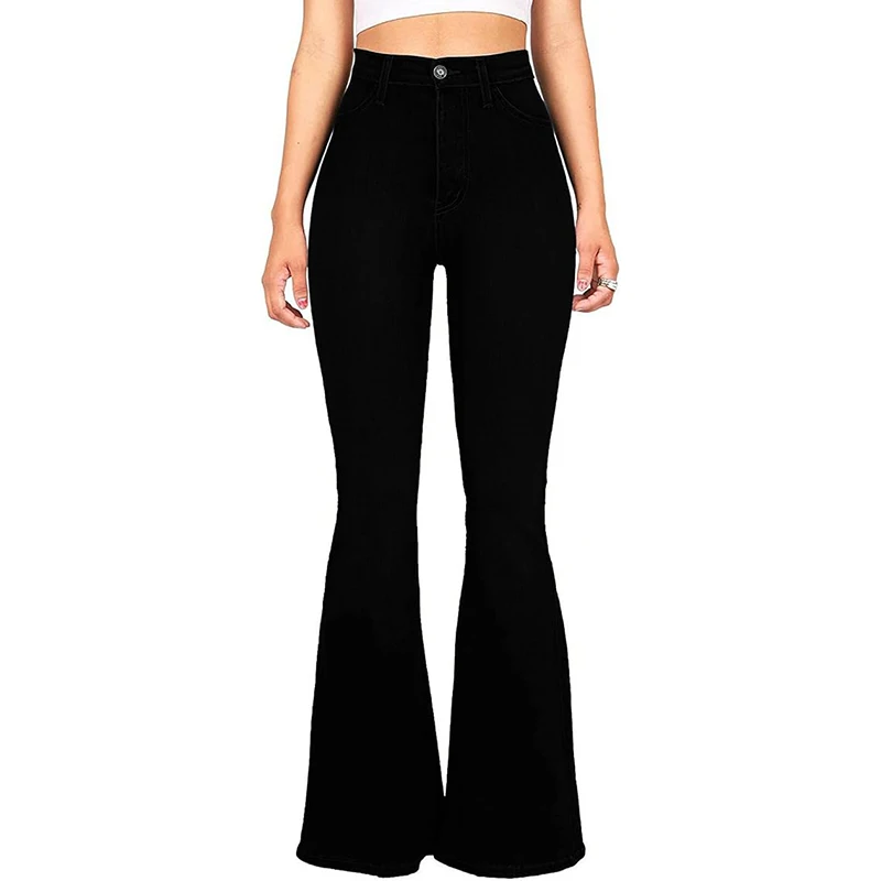 

Woman Korean Style High Waist Flare Jeans Girls Fashion Y2k Bell Bottom Pants Female Retro Blue Black Streetwear Denim Trousers