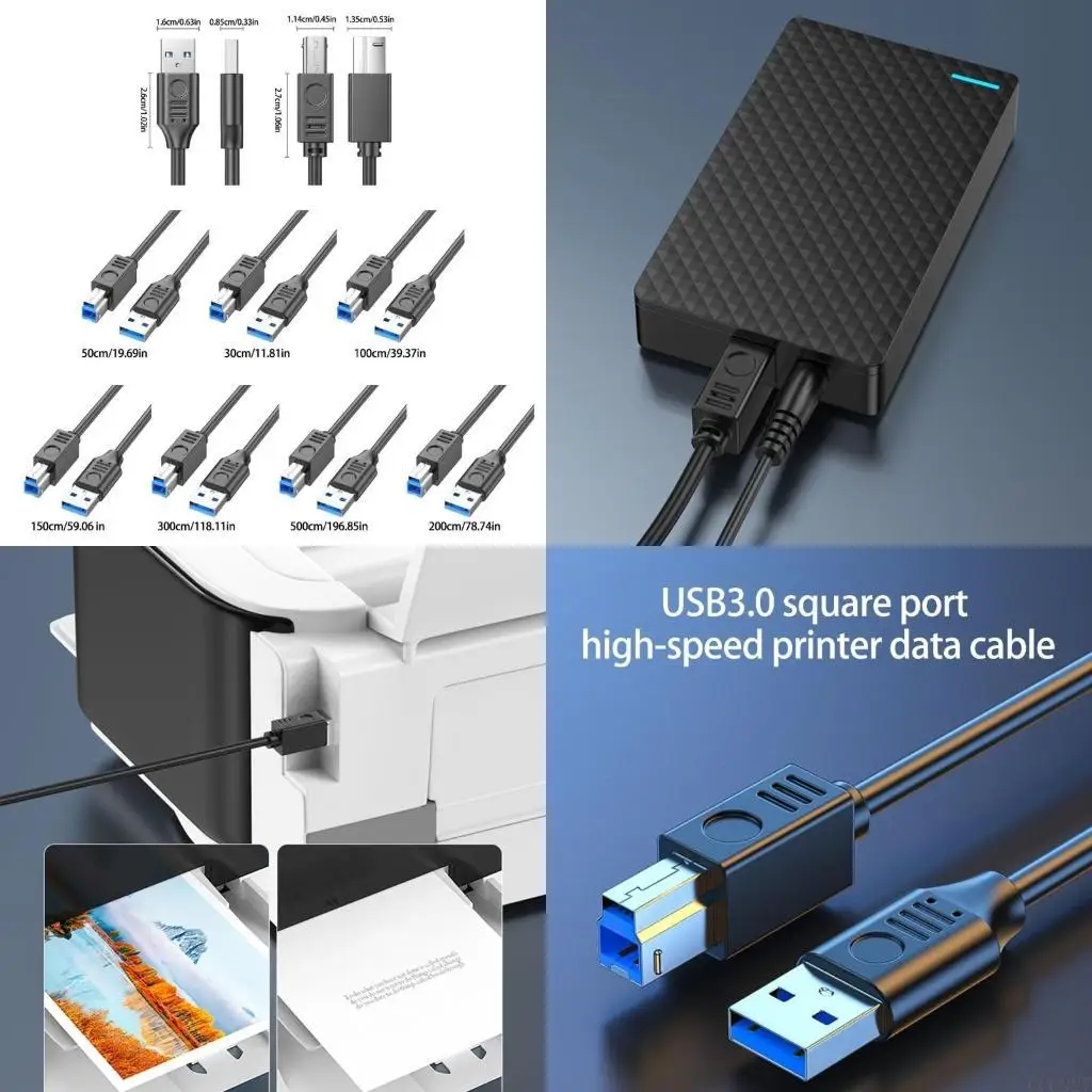 B03F USB3.0 to USB B Printer Cable USB to USB B Printer Cord Perfect for Printers, Scanners, Controllers 50cm/30cm/100cm
