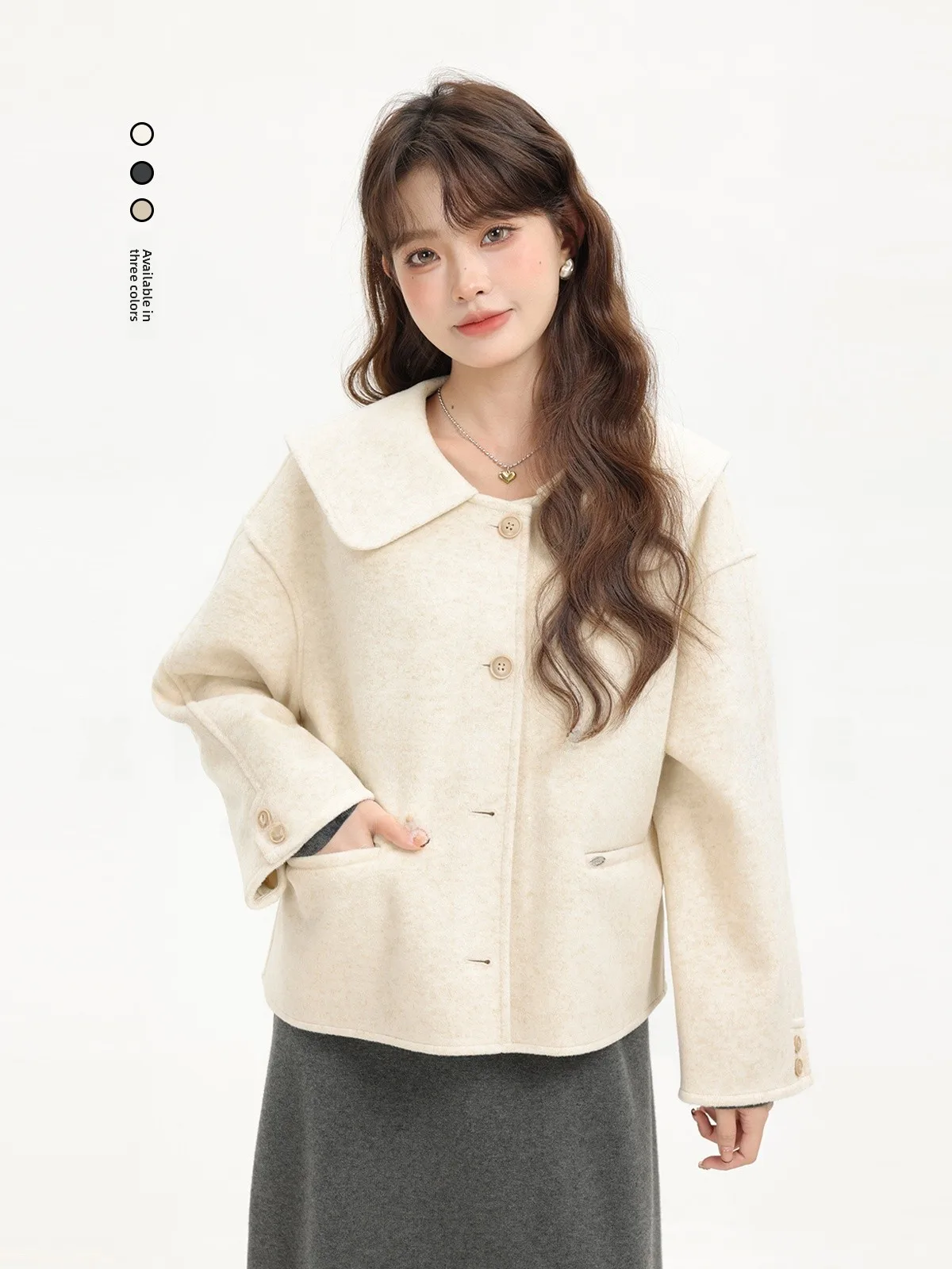 

Xinmon Sweet Sle ort Стеганое шерстяное пальто Корейский ленивый шикарный кукольный воротник Осень-зима Верхняя одежда Утягивающее пушистое пальто