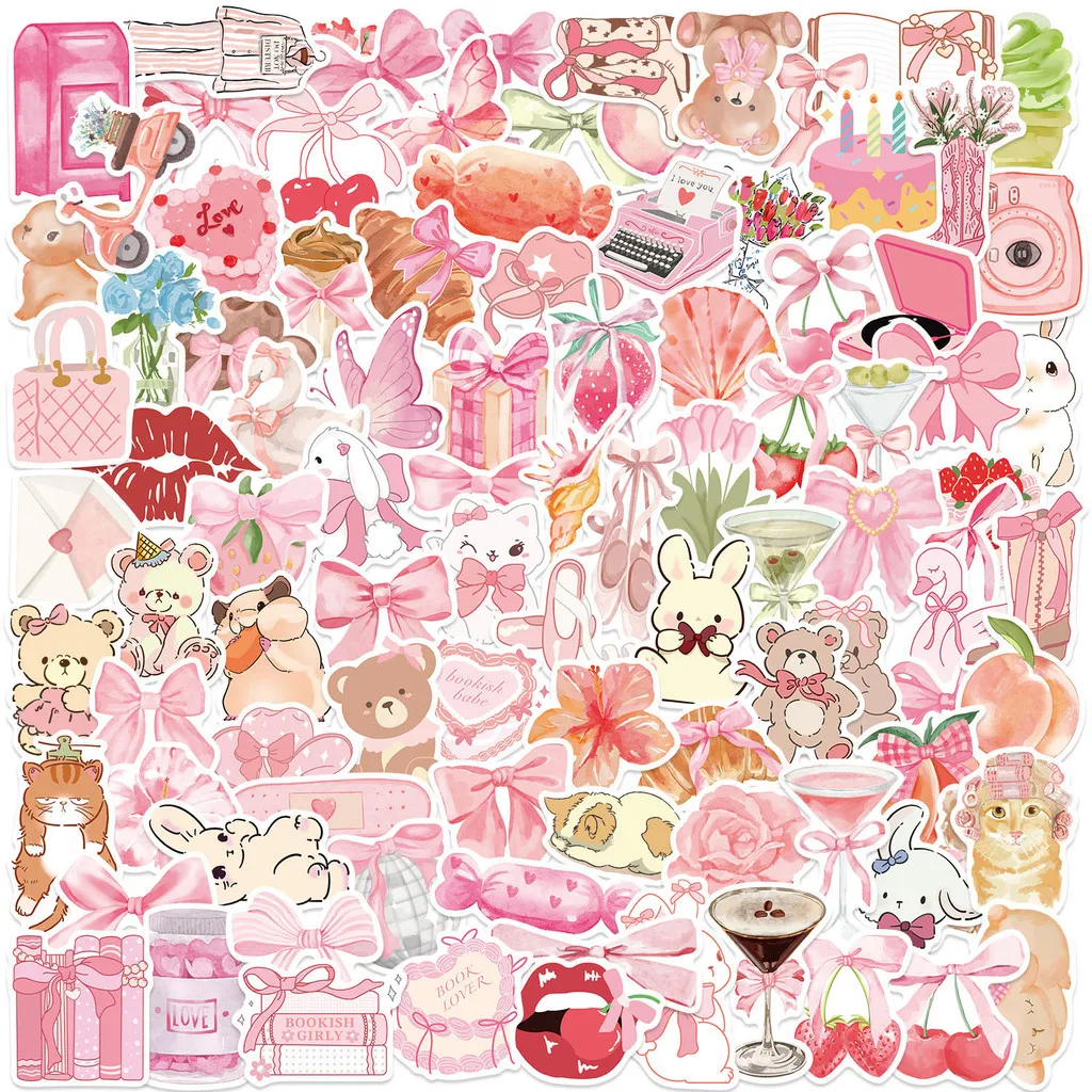 Kawaii Pink Doodle Aufkleber-Set (100/50 Blatt), abnehmbare Cartoon-Aufkleber für Notebook-Koffer (BPA-frei), RecordingYourLife Store
