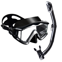 Adult Pano 3 Window Tempered Glasses Diving Mask Set, Dry Top Snorkel Mask No Leakage Diving Mask for Snorkeling