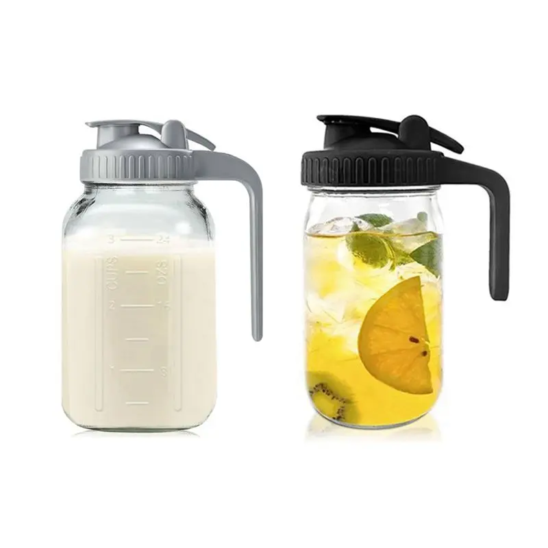 B03C-2Pack 32Oz Glass Pitcher With Lid-Creamer Container For Sun Tea, Juice, Cold Brew Coffee, Breastmilk Storage Container