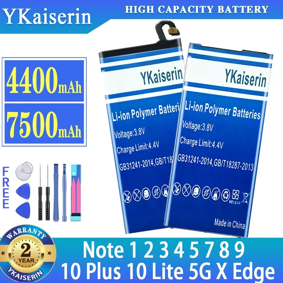 YKaiserin 4400mAh/7500mAh Replacement Battery For Samsung Note 2 3 4 8 9 10 Plus Lite 5G 5 1 7 X Edge N9150 N915F