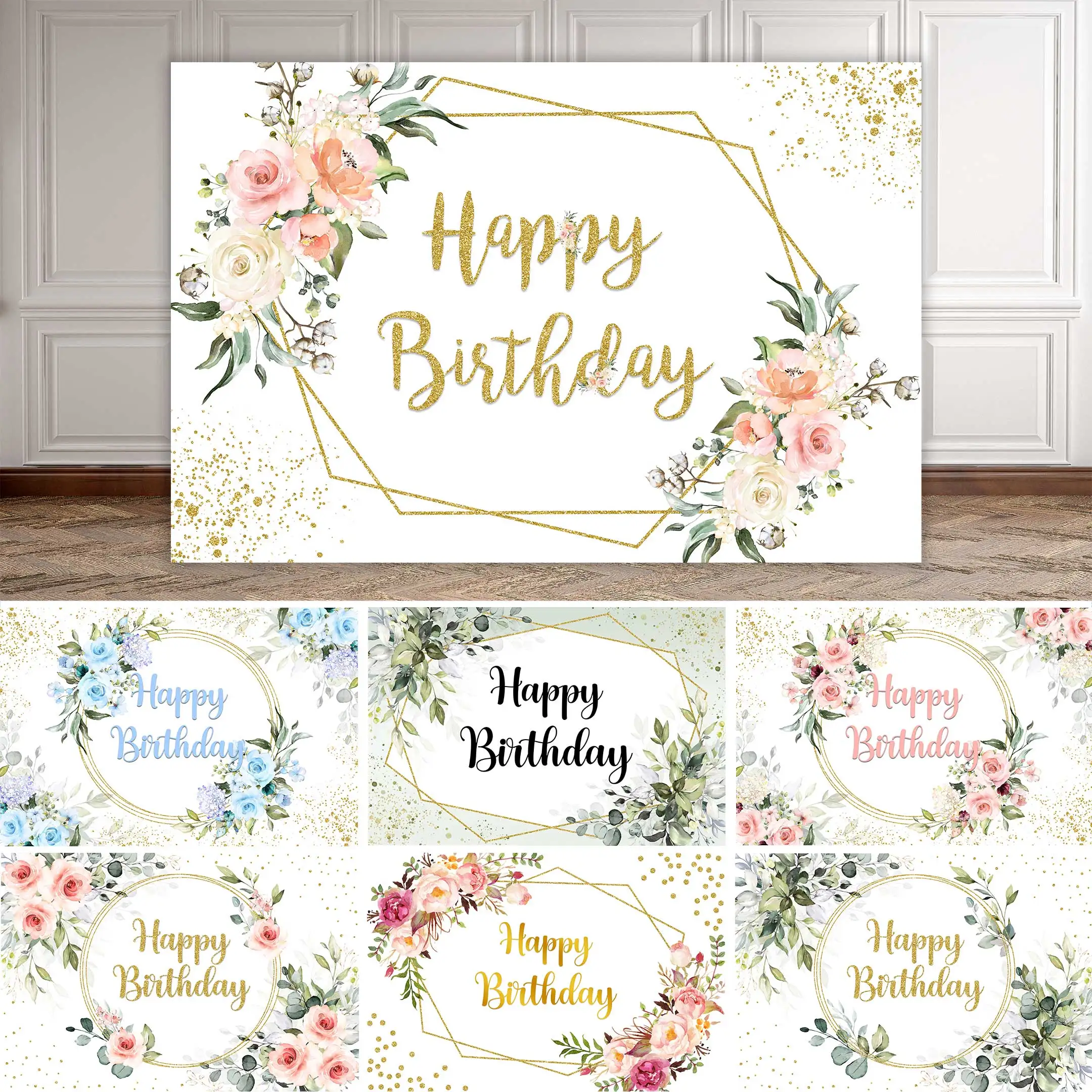 Neoack bunga daun pesta ulang tahun bayi Shower latar belakang merah muda bunga daun hijau perlengkapan dekorasi pernikahan Photocall Gold Dot