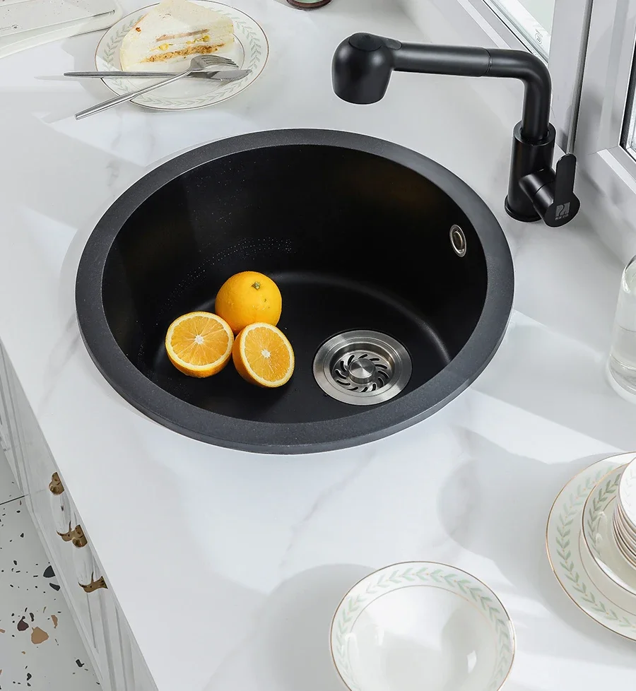 Kitchen quartz stone circular single slot corner sink dishwashing sink