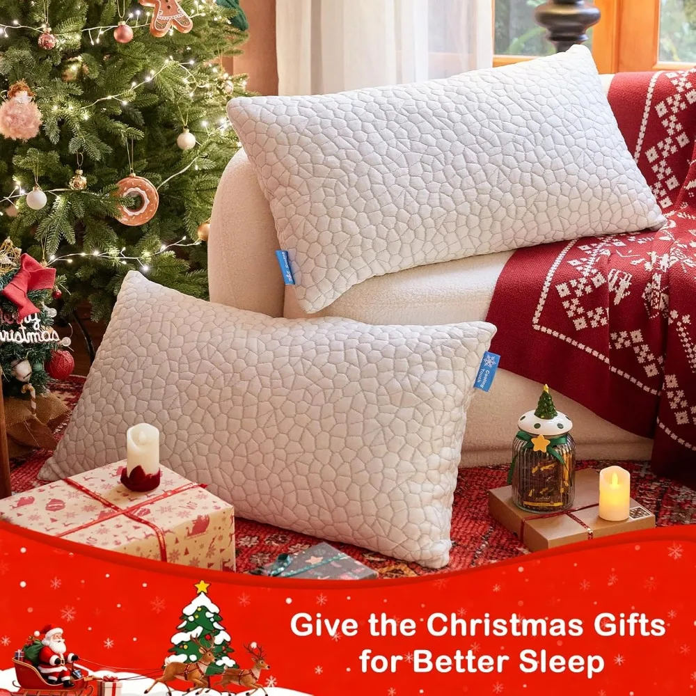 Cooling Memory Foam Pillow 2 Pack, Adjustable Firmness for Side Back Stomach Sleepers, Queen Size Set with Breathable Cover