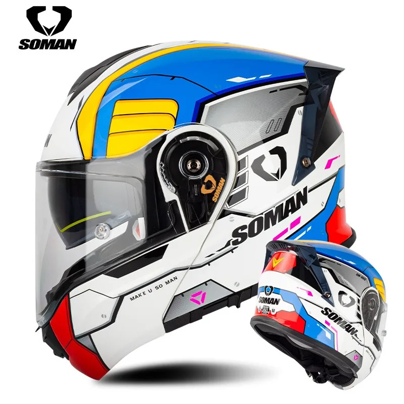 SOMAN SM965 Racing Flip-up Motorcycle Helmet Dual Visor for Large Head All-Season Riding