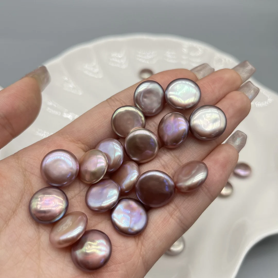 12-15mm Natural Baroque Pearls Naked Button Round Violet Purple Cultured Pearl Loose Beads Wholesale for DIY Accessories