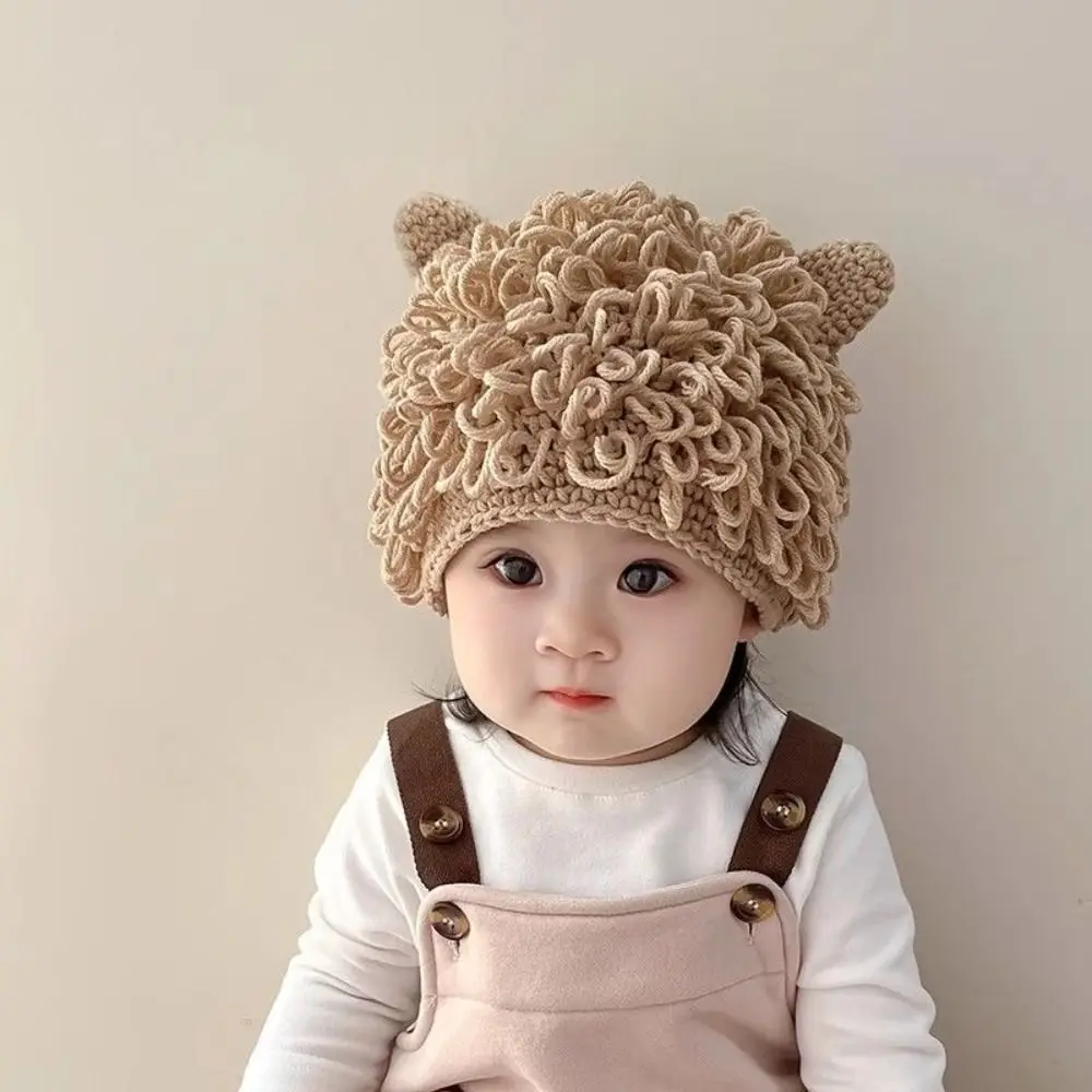 New Cute Wig Cap Solid Color Funny Knitting Hat Breathable High Elasticity Photography Props for Baby