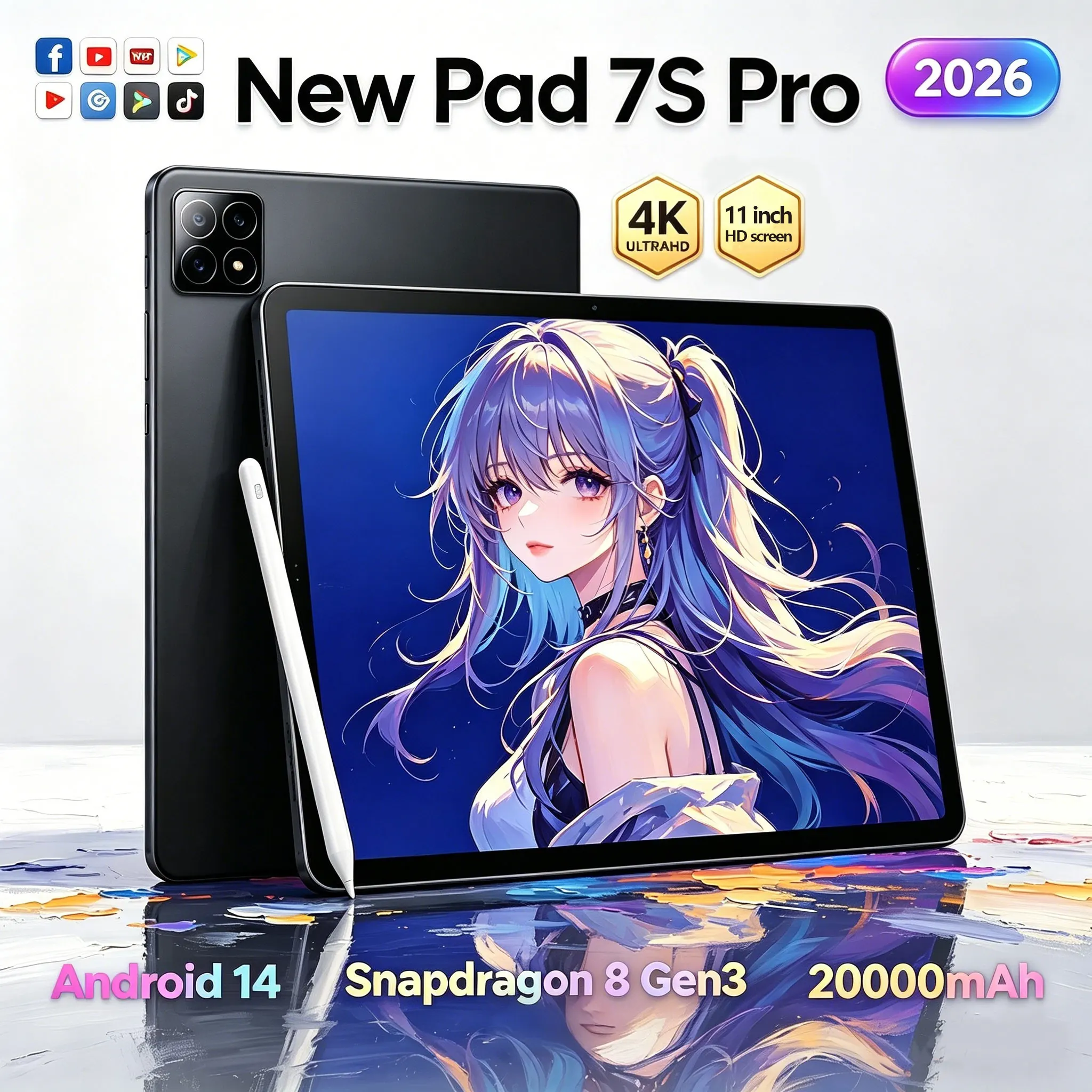 

2026 New Original Pad 7S Pro Tablet 11 inch Android 14 Snapdragon 8 22GB+1TB 20000mAh Battery 5G Dual SIM WiFi GPS Global Tablet