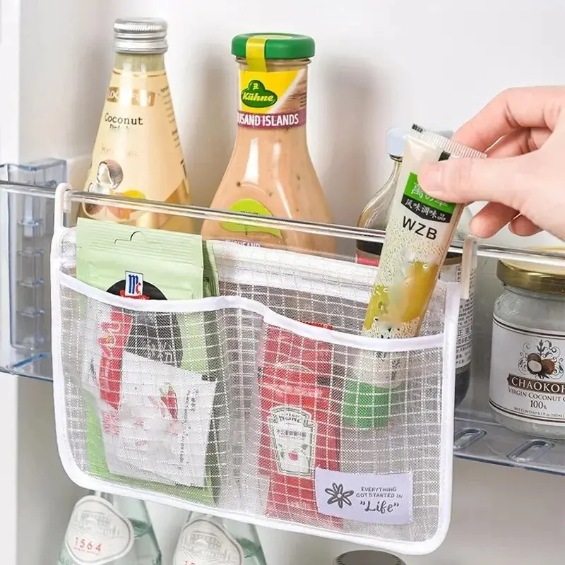 1pc Refrigerator Door Organizer, Fridge Hanging Mesh Bag For Kitchen Storage Bag