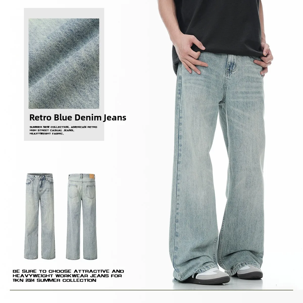 

American Sle Loose Casual Jeans Men Women Retro Blue Simple Cleanfit Slimming Casual Long Pants Cotton Denim mid Waist
