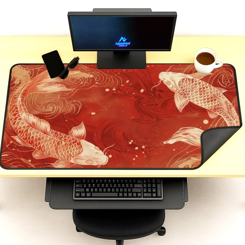 

Japanese Koi Fish Mouse Pad Red Mousepad XXL DeskMat Large Extended Non-Slip 1200x600mm Desktop Accessories Decor Table Mat
