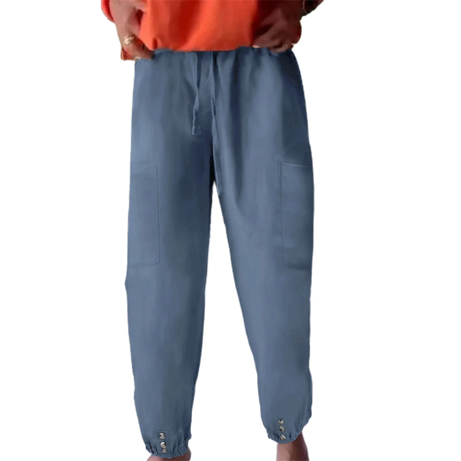 Women Cotton Linen Pants 2024 Autumn Solid Color Elastic Waist Loose Straight Trousers Female Harajuku High Waist Wide Leg Pants