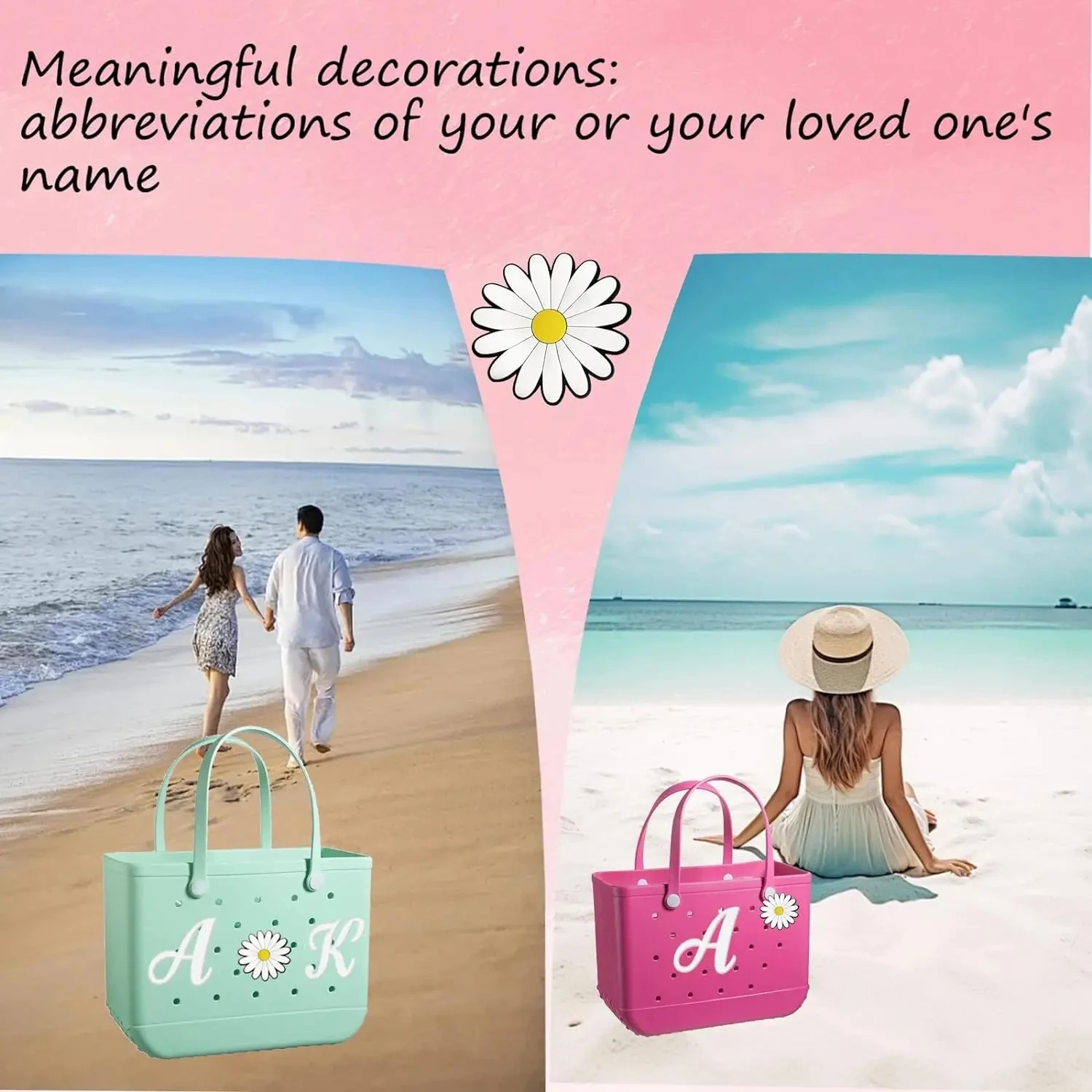 White letter plus flower 2 piece set suitable for beach bag accessories Roman letter decorative letter beach bag