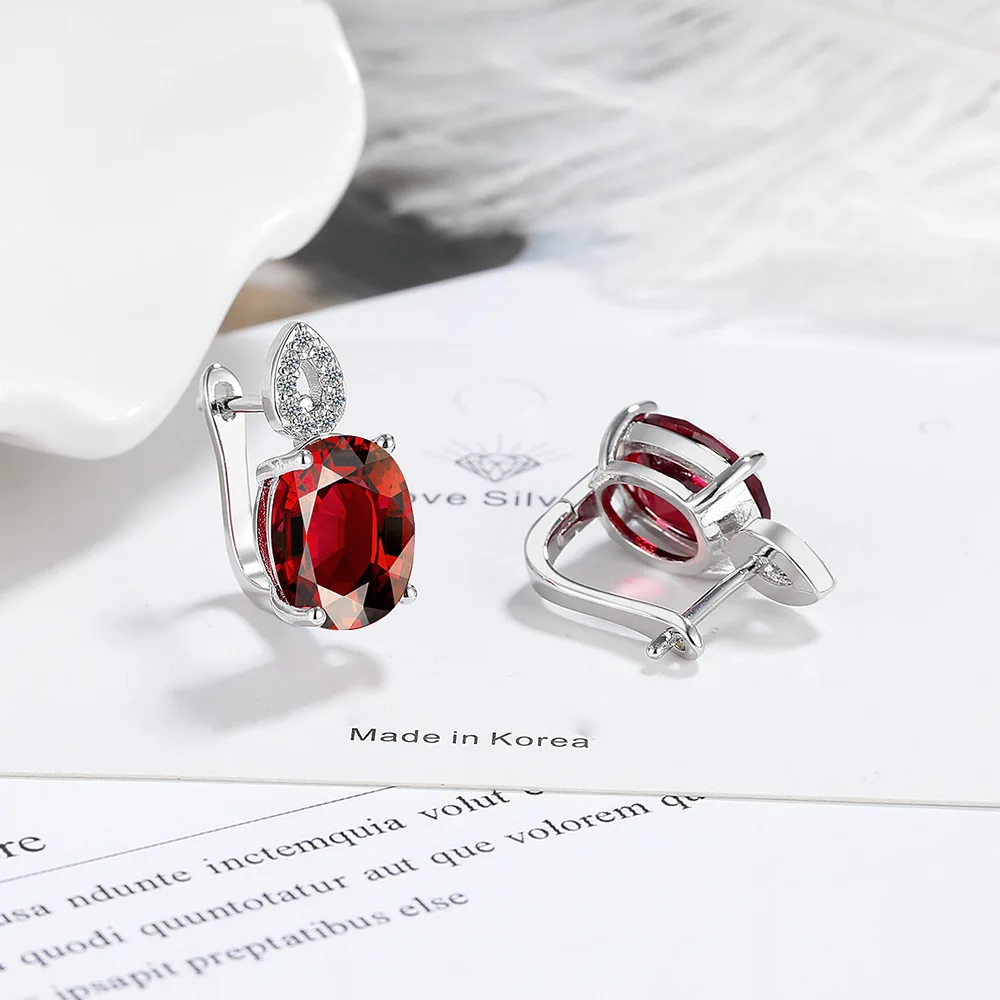 Oval Cut Total 5.35ct Natural Garnet Created Red Ruby Hoop Earring 925 Sterling Silver for Women Gemstone Jewelry Birthday Gift