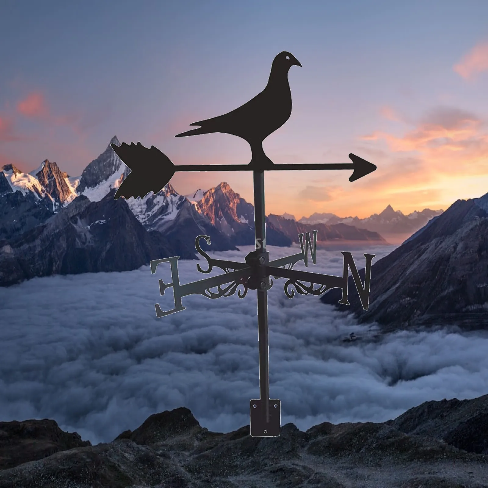 Black Wrought Iron Weathervane 75cm Tall Farm Scene Classic Wind Direction Measuring Instrument Ornament for Yard Garage Garden