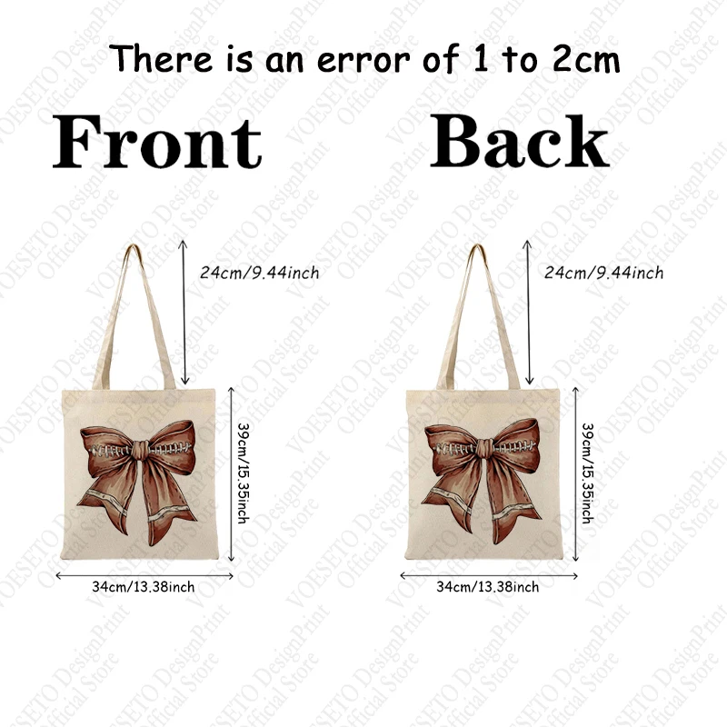 1 pc Fall Football Bow patternTote Bag Canvas Shoulder Bag For Travel Daily Commute Women's Reusable Shopping Bag