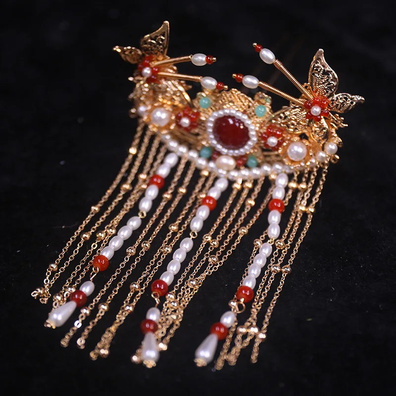 Headdress สําหรับ Han เสื้อผ้าจีนผม Clasp อุปกรณ์เสริม Gorgeous All-Match สีแดง Ming Tuinga Hairpin Fenglai ชุด