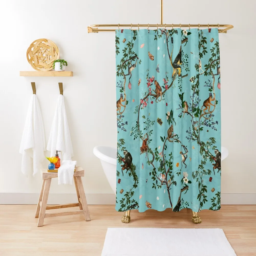 Monkey World Aqua Shower Curtain Bathroom Accessories Modern Showers For Bathroom Curtain