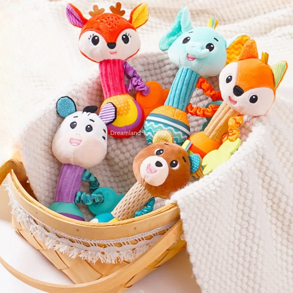 Baby Rattles Soft Stuffed Animal Rattle Hand Grip Baby Toys Shaker Crinkle Squeaky Sensory Soothing Toys Toddler Gifts