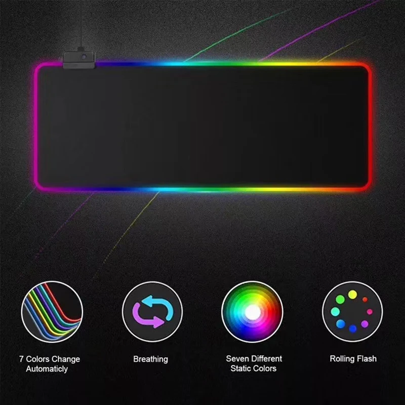 RGB Luminous Pure Black Mouse Pad Thickened Encrypted Large Non-slip Cool E-sports Game Office Table Pad