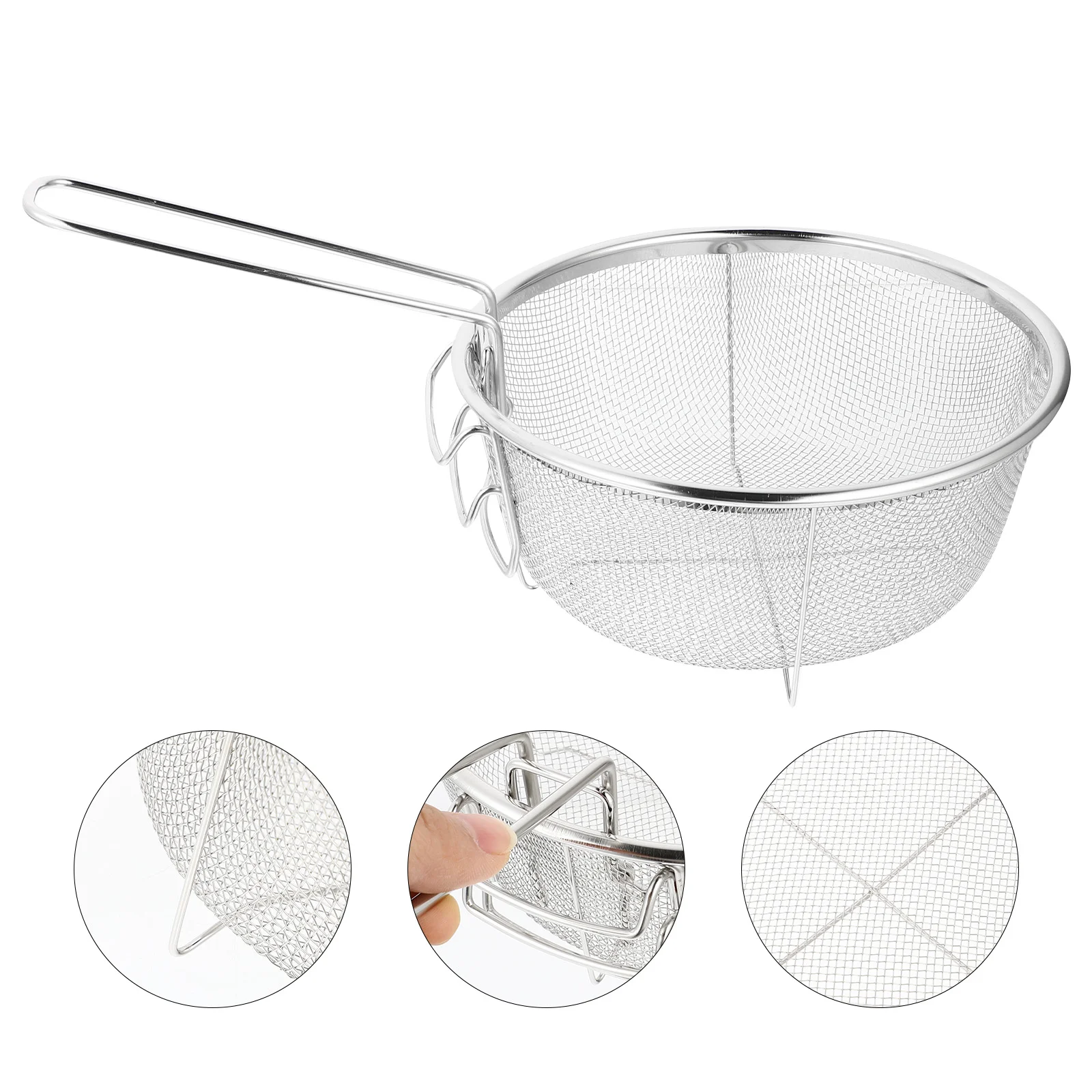 

Deep Fryer Basket French Filter Skimmer with Handle Steel Wire Meat Strainer Folding for Kitchen Use Stainless