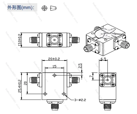 Circulador coaxial SMA RF Freqüência de ferrite, rede múltipla opcional, 2.4G, 1.8 a 6.0GHz