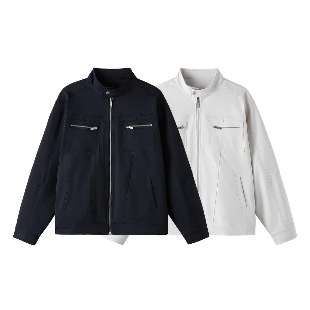 

American Style Spring Autumn New Fashion Men's Stand Collar Long Sleeve Solid Color Simple Basic Casual Trendy Jackets Male Coat