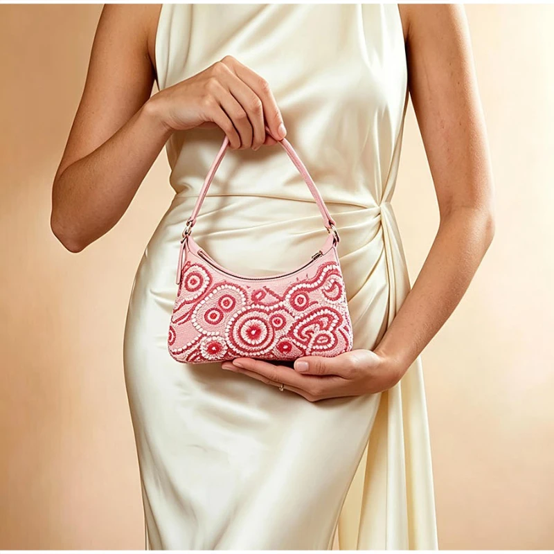 Luxuriöse Perlenverzierte Handgefertigte Stofftasche mit Blumenmuster, Vintage-Handtasche, Elegante Leichte Abendtasche für Damen – Detail 14