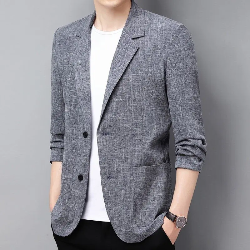 

Summer Thin Cotton Linen Men's Jaet Loose Casual Single-breasted Buttoned Upperwear Travel Suitable Wide Fit Coat